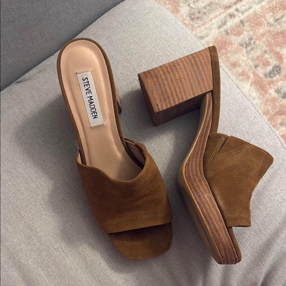 Steve Madden Brown Suede Block Heel Mules